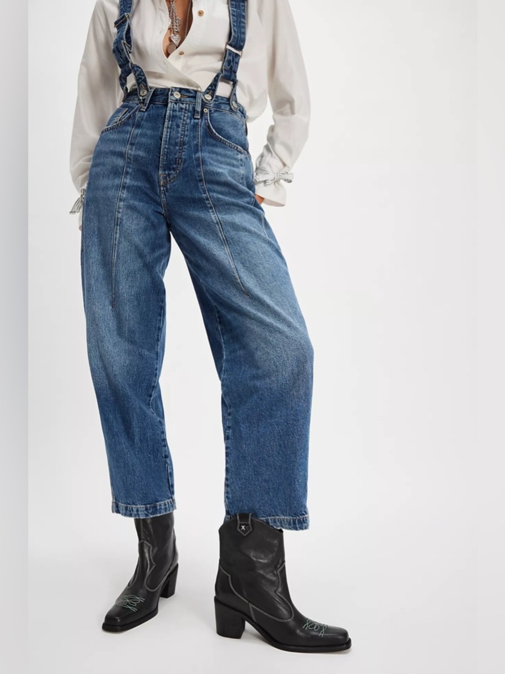 Free People Wandering Western Black Leather Western Ankle Boots - Picture 2 of 11